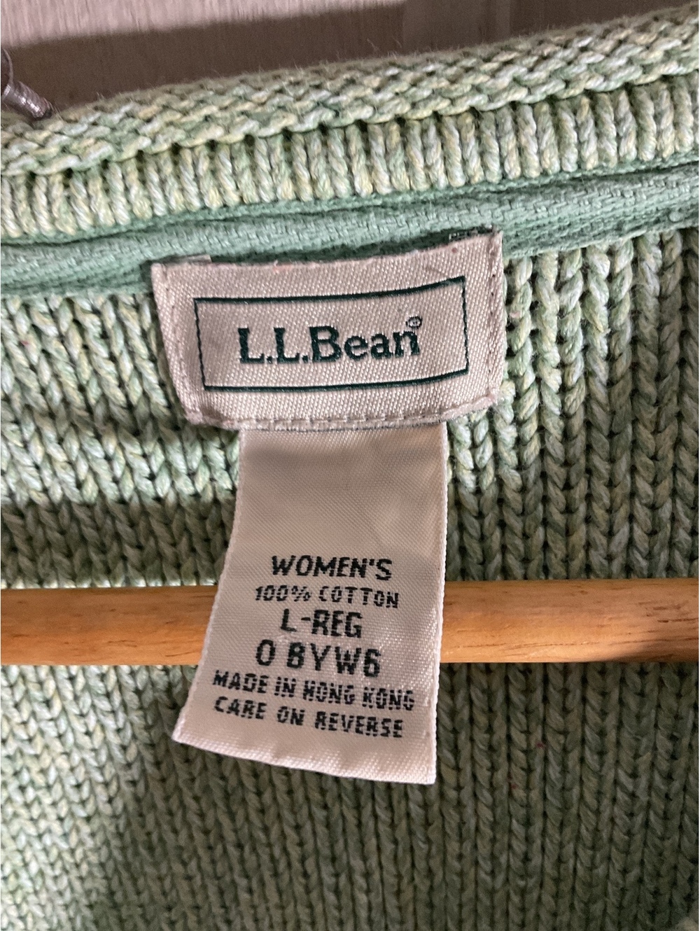 L.L.Bean Women's Light Green Cotton Knit Cardigan Sweater Size L Regular - Picture 5 of 11